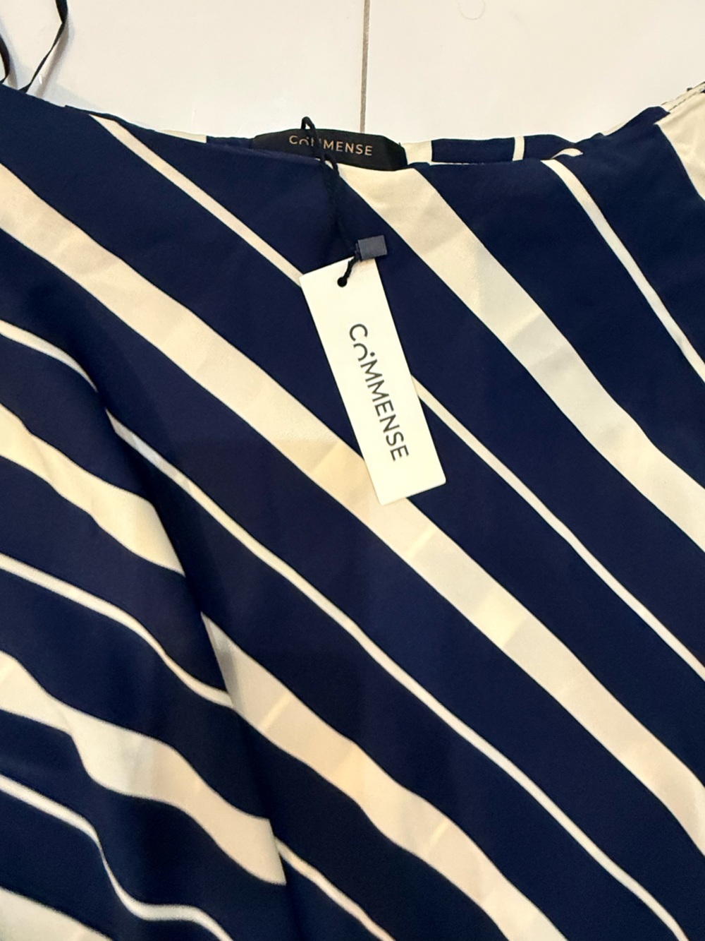 Commense Navy and White Asymmetrical Stripe Maxi Skirt NWT Small - Picture 4 of 5